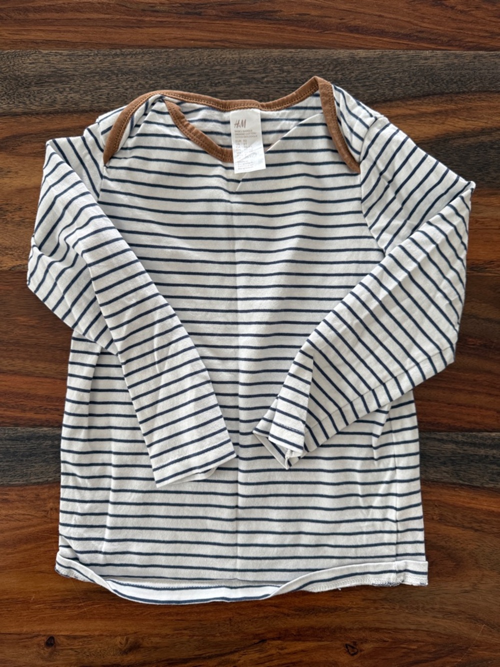 3/$10 - H&M Cream and Navy Striped Long-Sleeve Tee with Brown Trim